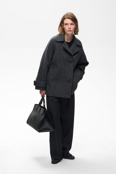 THORAIW MINONA COAT PINSTRIPED DARK GREY MELANGE PINSTRIPE - - 30112652 Thumbnail
