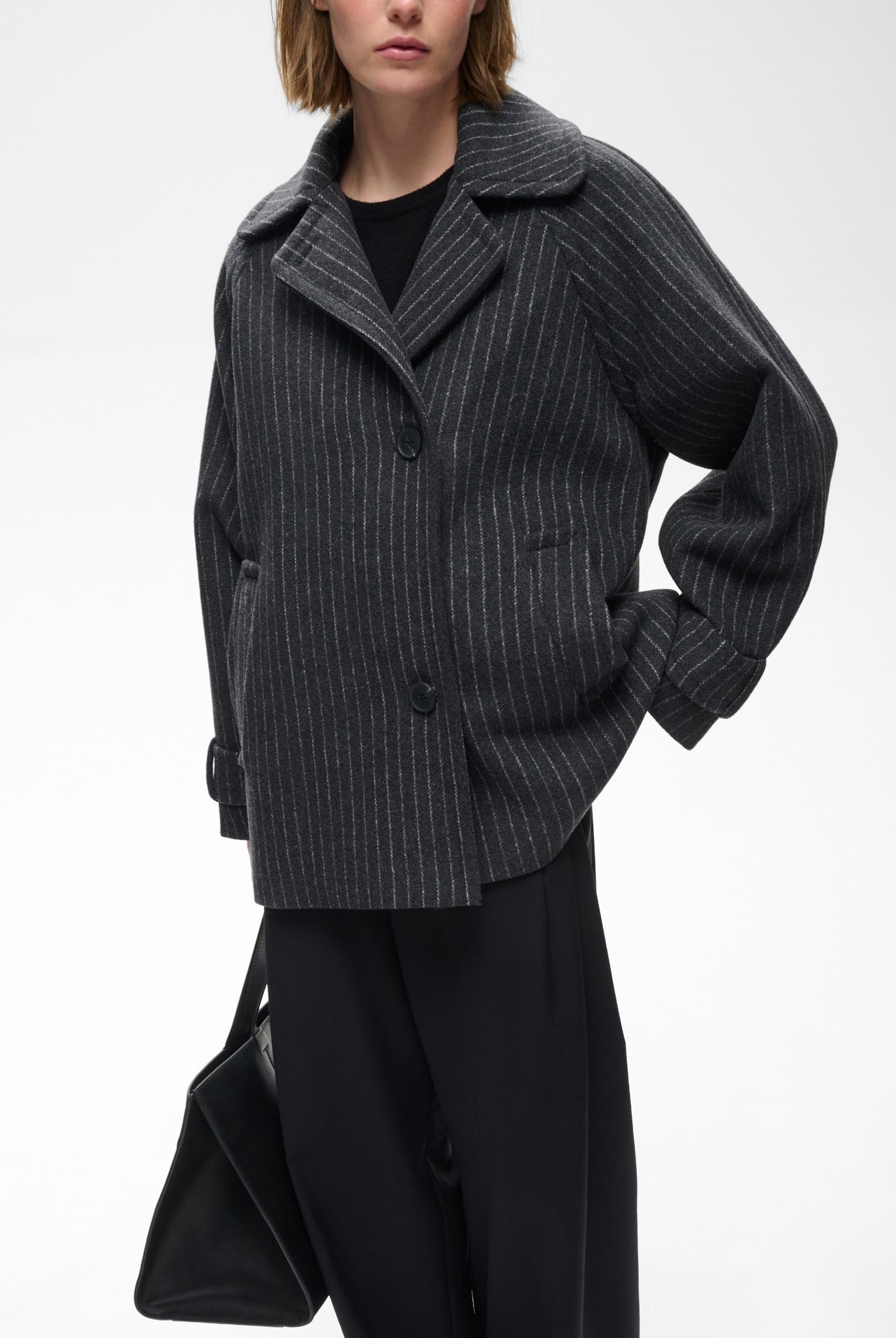 THORAIW MINONA COAT PINSTRIPED DARK GREY MELANGE PINSTRIPE - - 30112652
