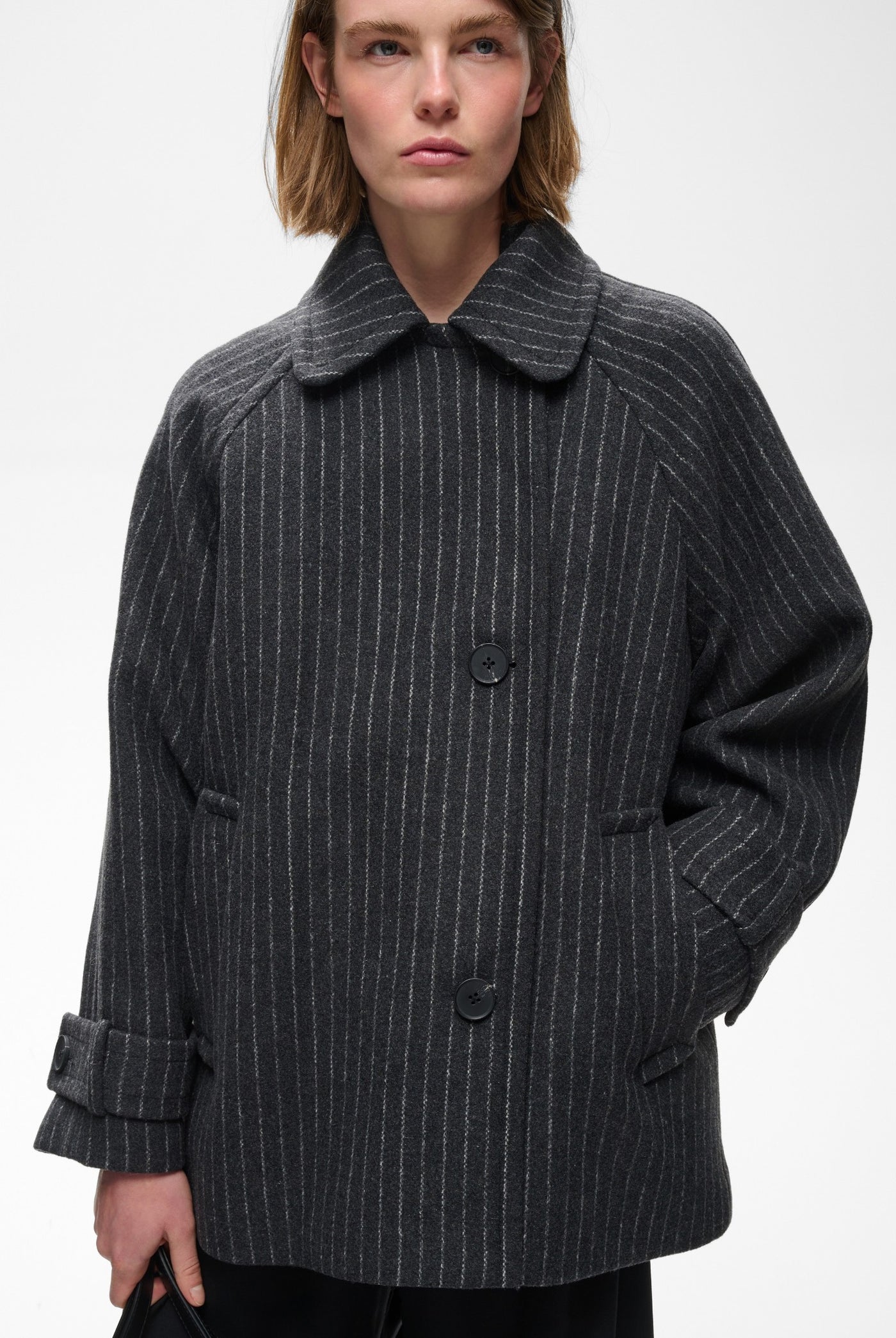 THORAIW MINONA COAT PINSTRIPED DARK GREY MELANGE PINSTRIPE - - 30112652