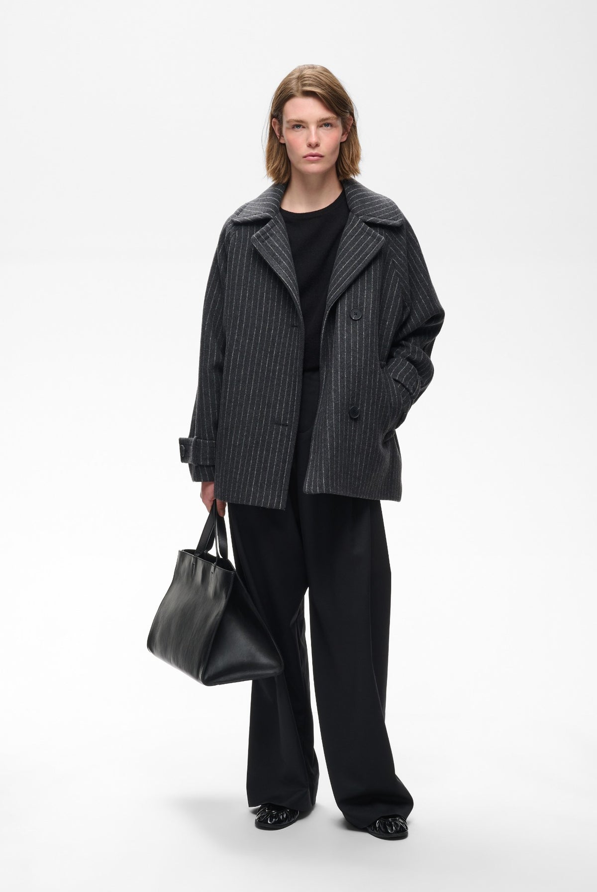THORAIW MINONA COAT PINSTRIPED DARK GREY MELANGE PINSTRIPE - - 30112652
