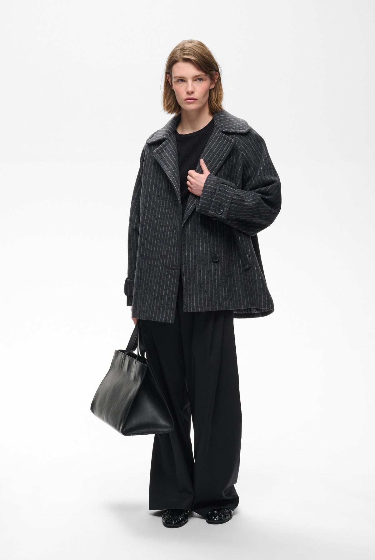 THORAIW MINONA COAT PINSTRIPED DARK GREY MELANGE PINSTRIPE - - 30112652