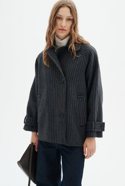 THORAIW MINONA COAT PINSTRIPED DARK GREY MELANGE PINSTRIPE - - 30112652 Thumbnail