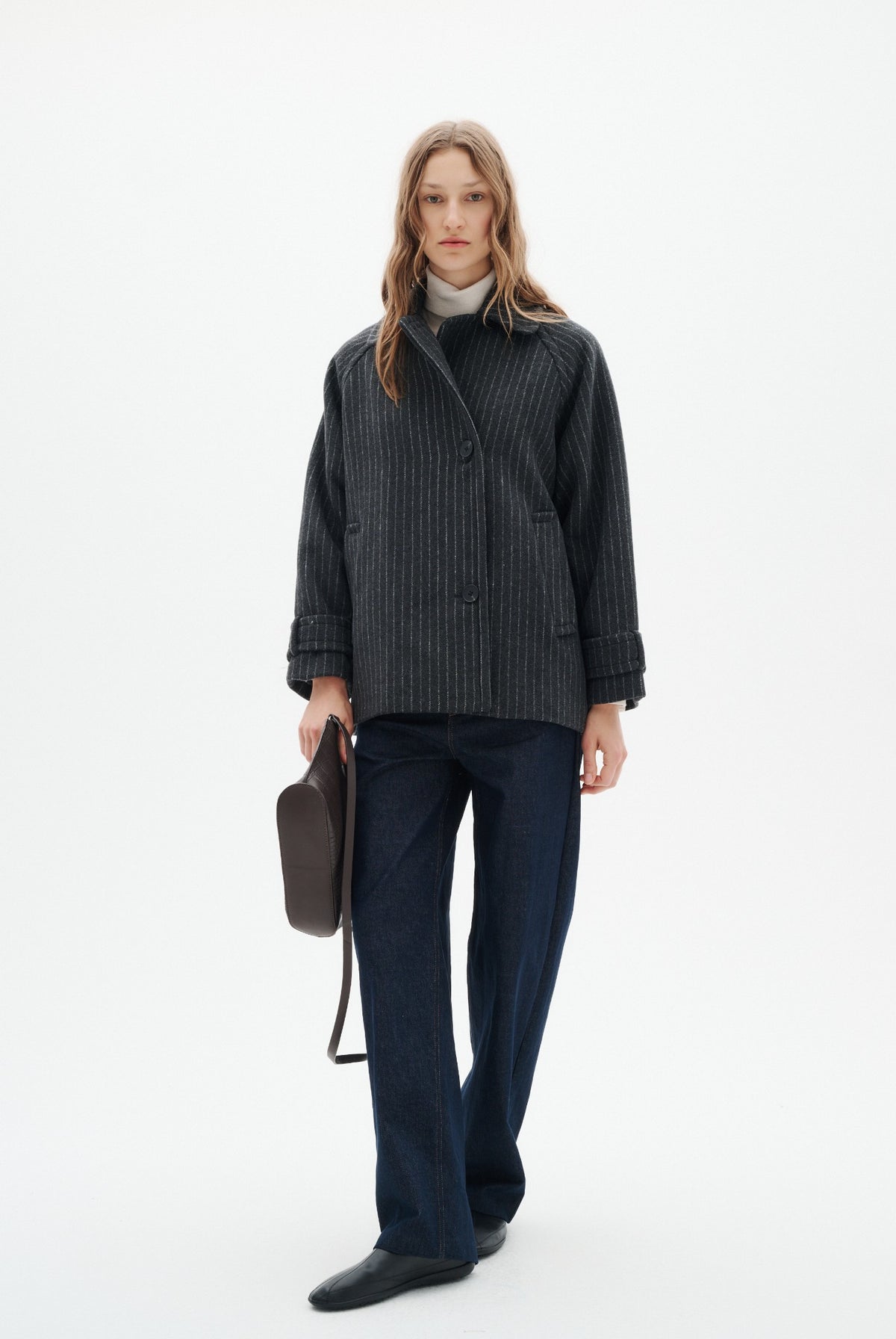 THORAIW MINONA COAT PINSTRIPED DARK GREY MELANGE PINSTRIPE - - 30112652