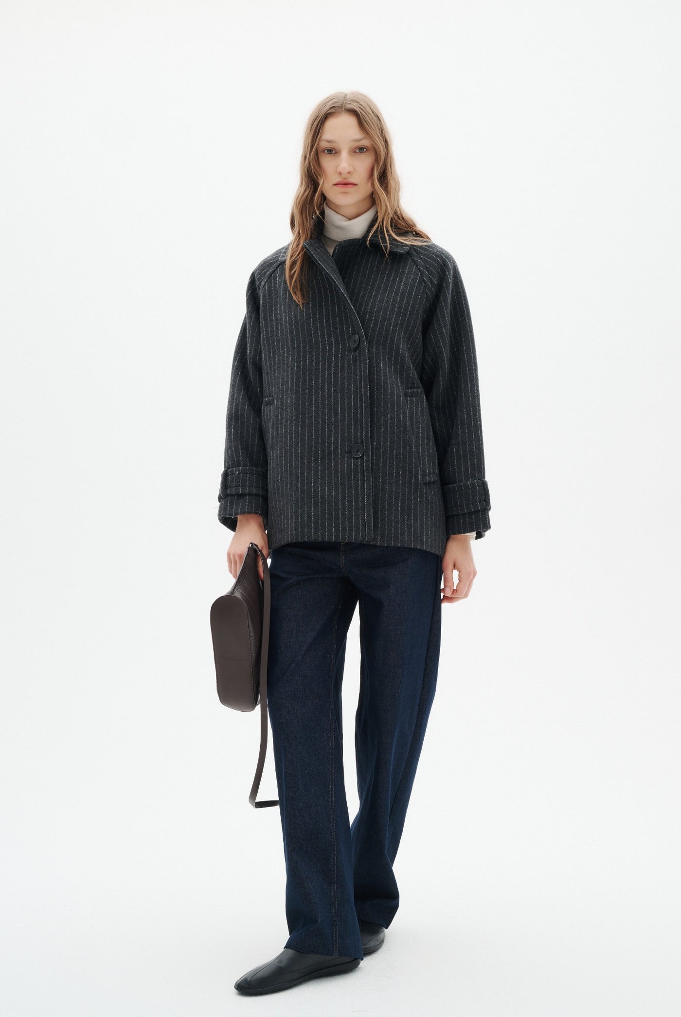 THORAIW MINONA COAT PINSTRIPED DARK GREY MELANGE PINSTRIPE - - 30112652