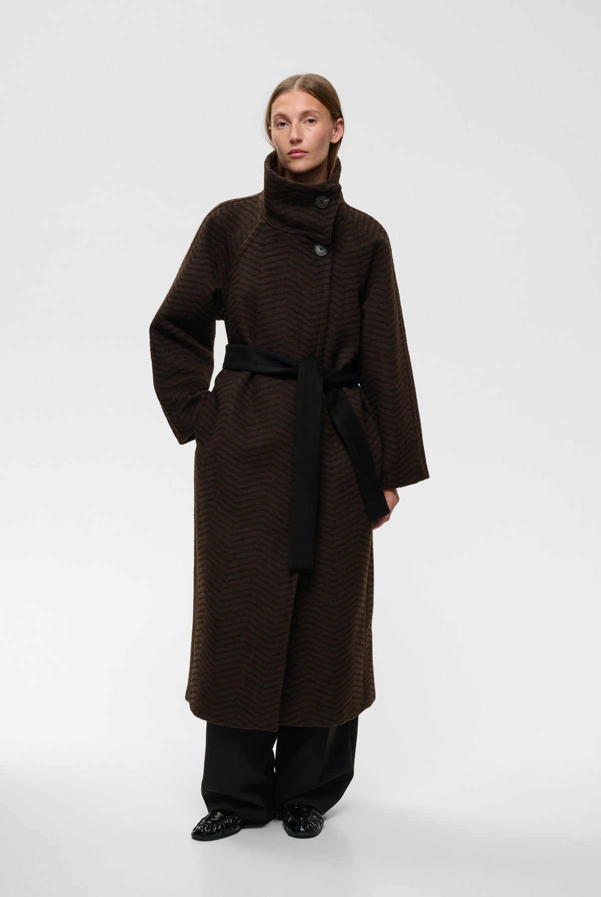 ZASCHAIW COLLAR COAT BLACK / BROWN HERRINGBONE - 90 - 30112653
