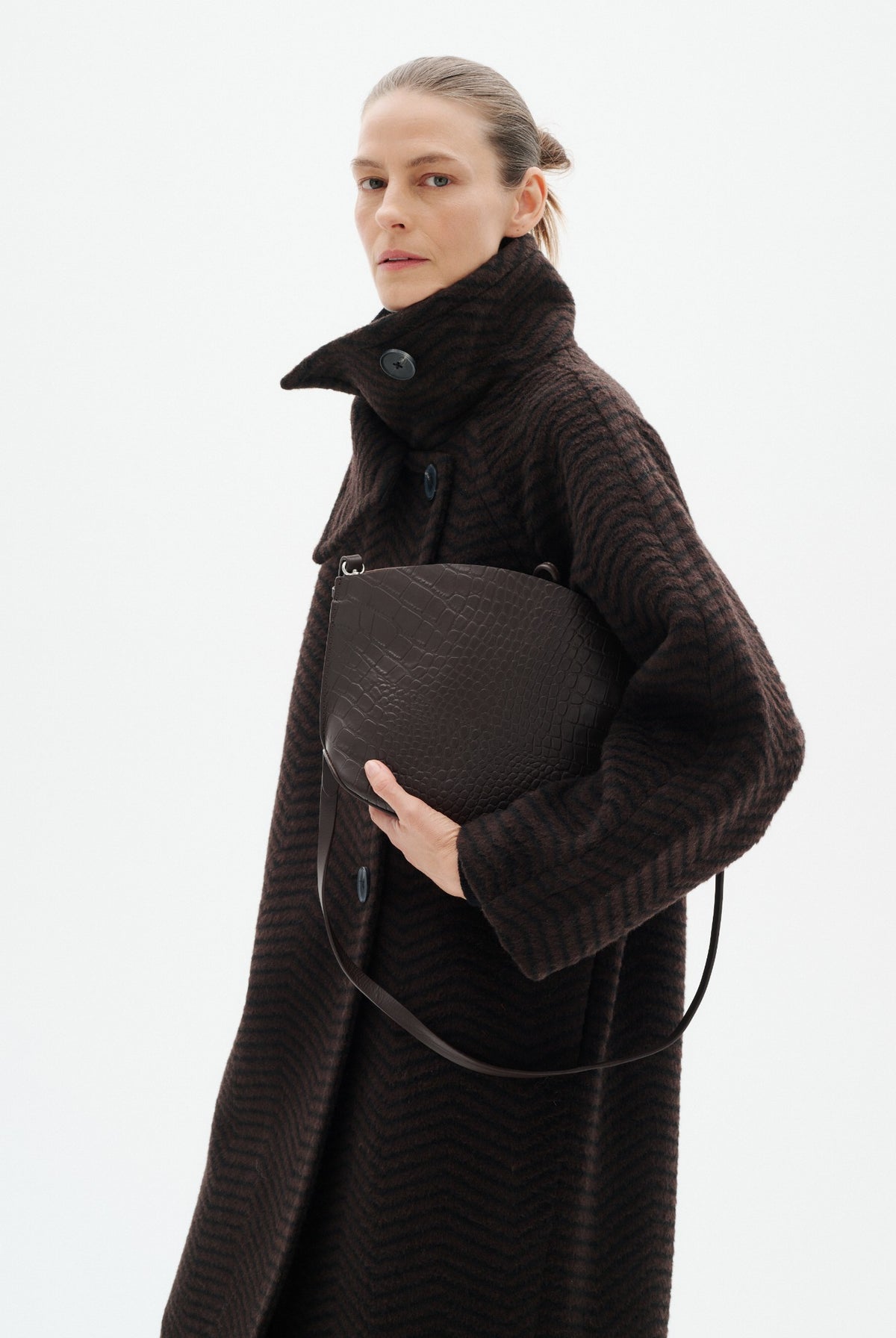 ZASCHAIW COLLAR COAT BLACK / BROWN HERRINGBONE - 90 - 30112653