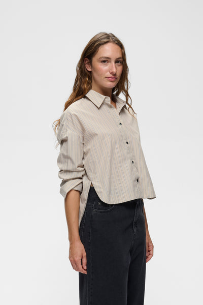 HALENIW SHORT SHIRT DOBBY STRIPE HUMMUS - 90001261 - 30112804 Thumbnail