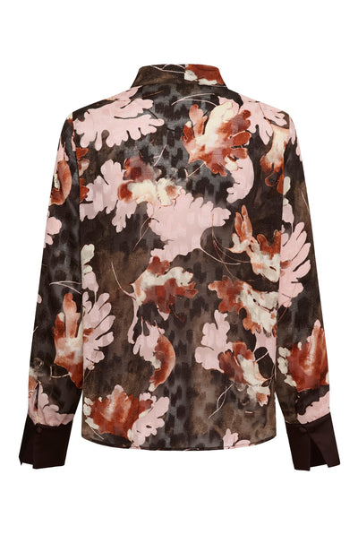 MASONIW V-NECK BLOUSE BROWN W PINK FALL LEAVES - 900 - 30112831 Thumbnail