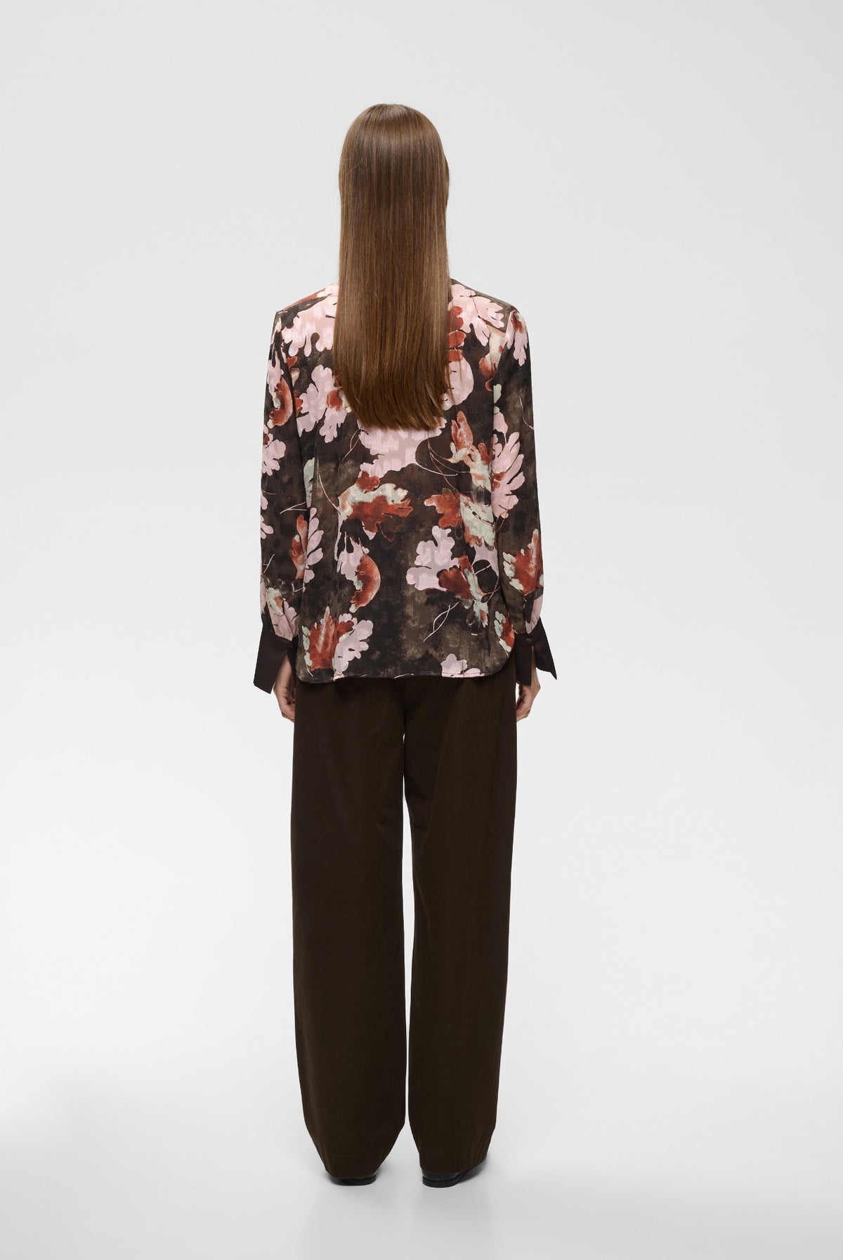 MASONIW V-NECK BLOUSE BROWN W PINK FALL LEAVES - 900 - 30112831