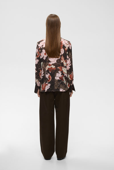 MASONIW V-NECK BLOUSE BROWN W PINK FALL LEAVES - 900 - 30112831 Thumbnail