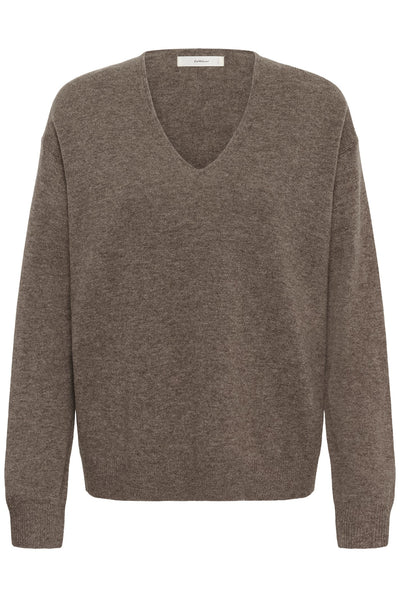 TALLYIW MONIKA V-NECK Chocolate Brown Melange - 1911 - 30113217 Thumbnail