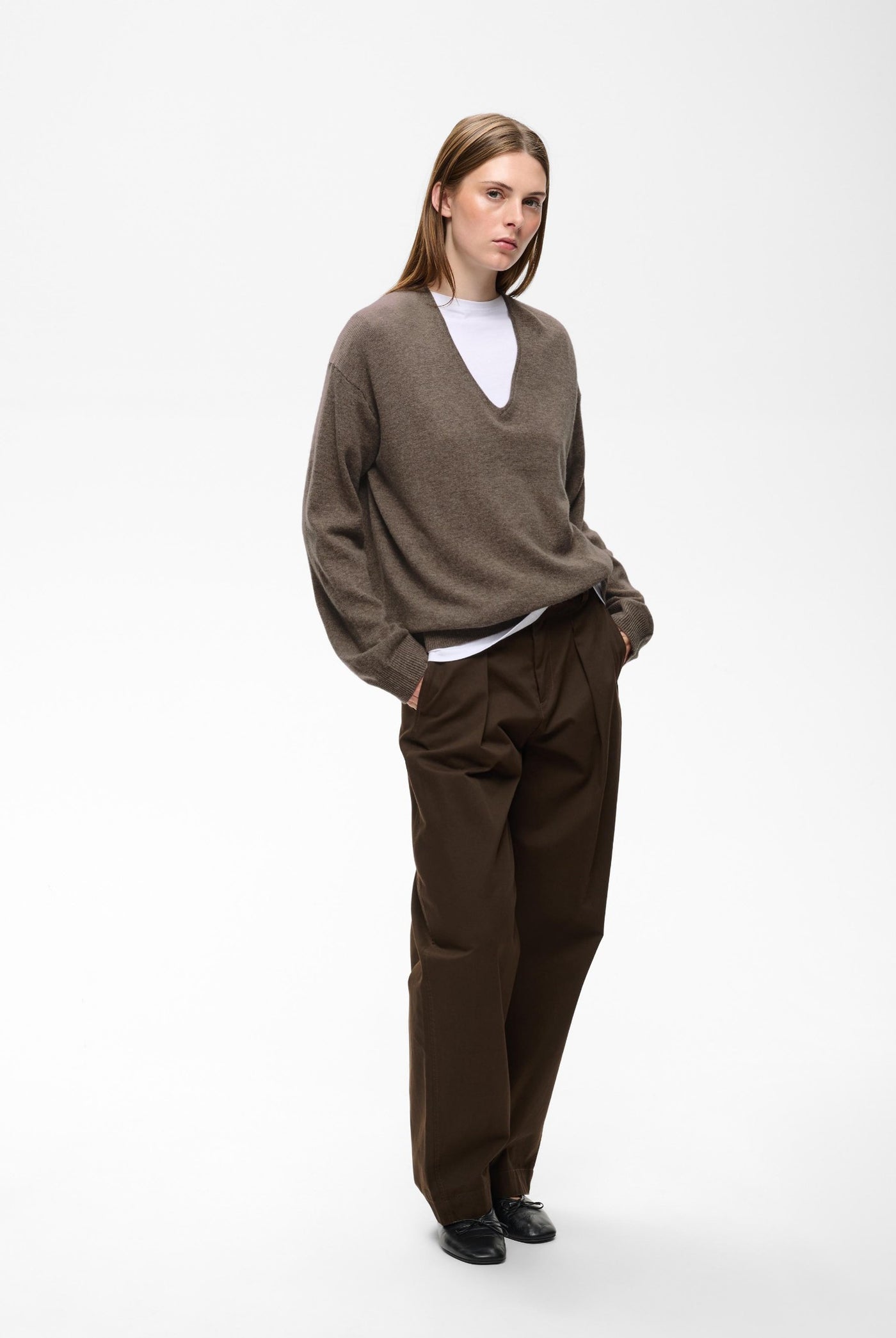 TALLYIW MONIKA V-NECK Chocolate Brown Melange - 1911 - 30113217