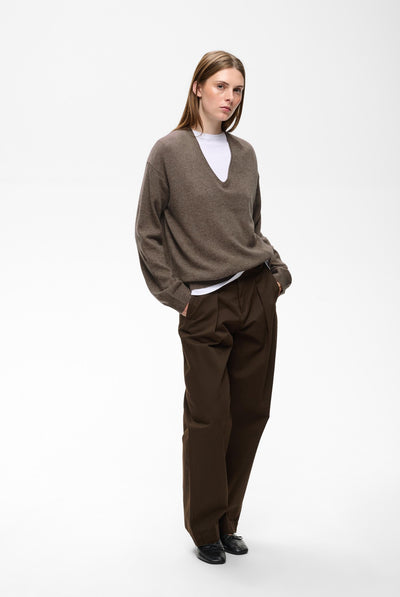 TALLYIW MONIKA V-NECK Chocolate Brown Melange - 1911 - 30113217 Thumbnail