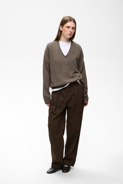 TALLYIW MONIKA V-NECK Chocolate Brown Melange - 1911 - 30113217 Thumbnail