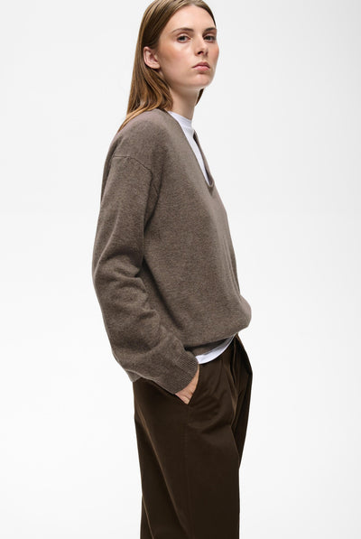 TALLYIW MONIKA V-NECK Chocolate Brown Melange - 1911 - 30113217 Thumbnail