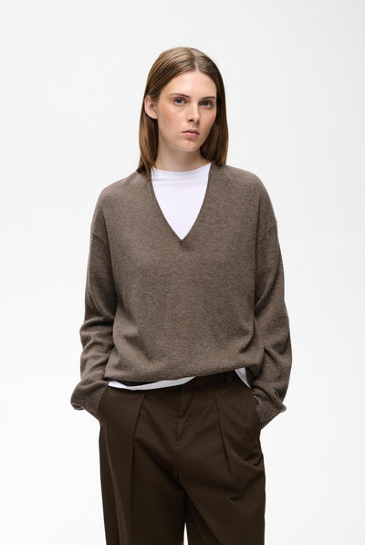 TALLYIW MONIKA V-NECK Chocolate Brown Melange - 1911 - 30113217 Thumbnail