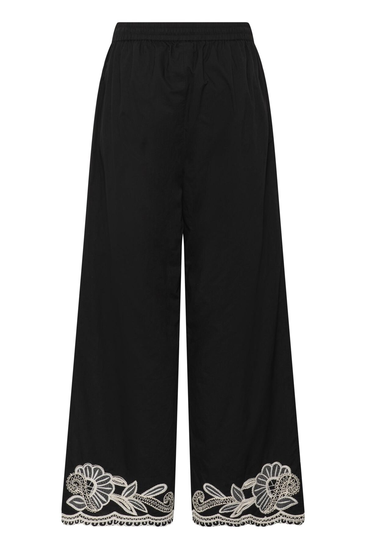 BilanPW Pants Black W offwhite emb - 304950 - 30310557