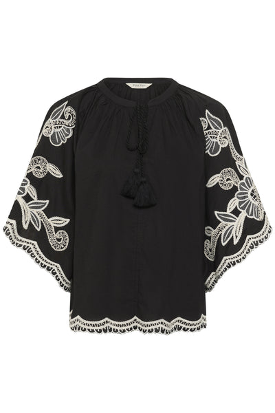 BianchaPW Blouse Black W offwhite emb - 304950 - 30310743 Thumbnail