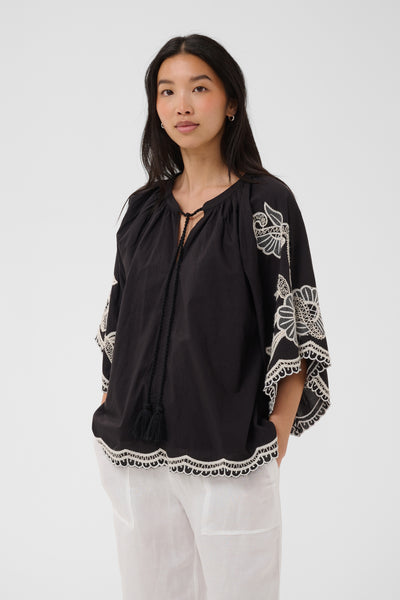 BianchaPW Blouse Black W offwhite emb - 304950 - 30310743 Thumbnail