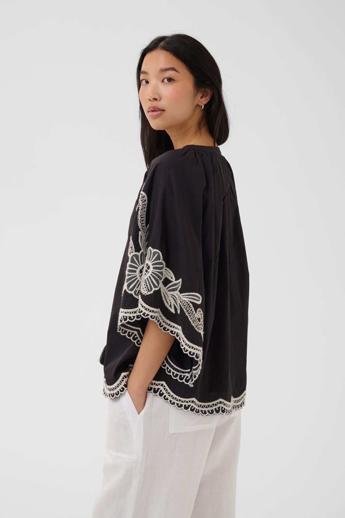 BianchaPW Blouse Black W offwhite emb - 304950 - 30310743