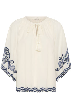 BianchaPW Blouse Whisper White W Blue emb - 304 - 30310743
