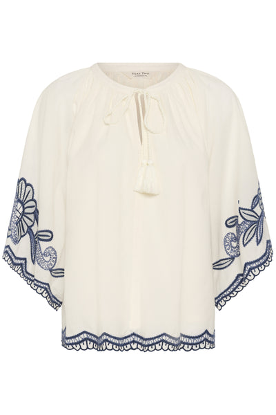 BianchaPW Blouse Whisper White W Blue emb - 304 - 30310743 Thumbnail