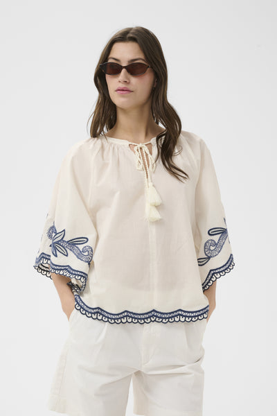 BianchaPW Blouse Whisper White W Blue emb - 304 - 30310743 Thumbnail