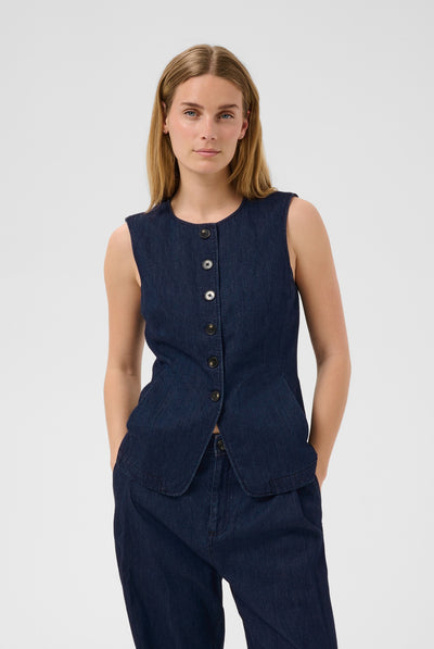 CarolanPW Waistcoat Dark Blue Denim - 300158 - 30310751 Thumbnail