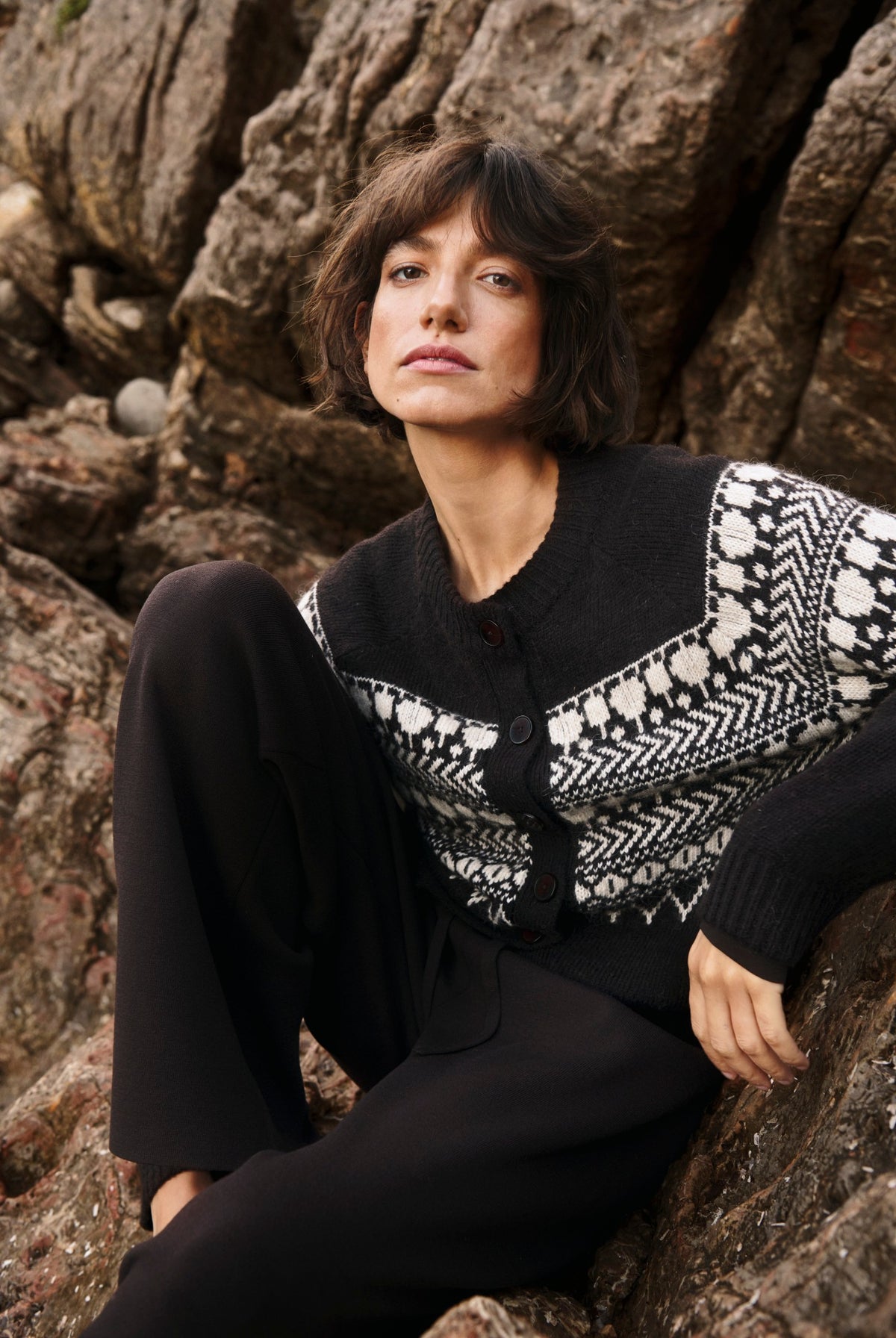 CharmainePW Cardigan Mole/Whitcap Jaquard - 305383 - 30310832