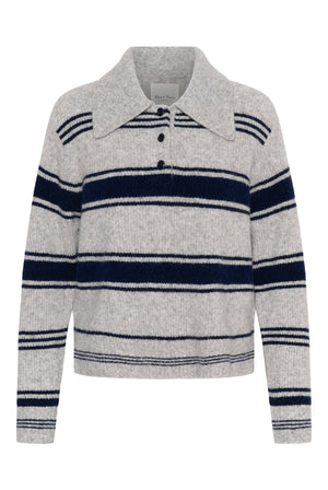 CarilinaPW Pullover Grey w. Navy Stripes - 305330 - 30310869