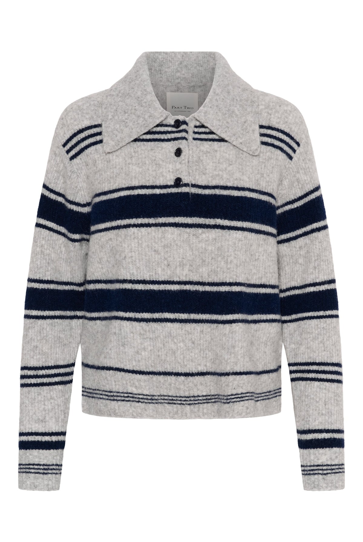 CarilinaPW Pullover Grey w. Navy Stripes - 305330 - 30310869
