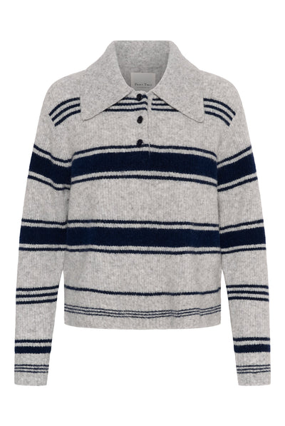 CarilinaPW Pullover Grey w. Navy Stripes - 305330 - 30310869 Thumbnail