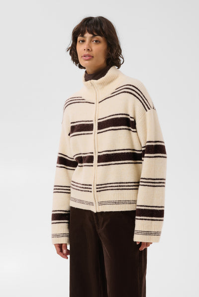 CamiriaPW Pullover Off White w. Brown Stripes - 3 - 30310870 Thumbnail