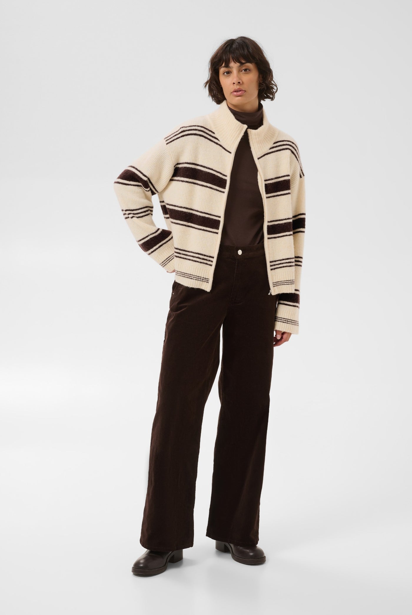 CamiriaPW Pullover Off White w. Brown Stripes - 3 - 30310870