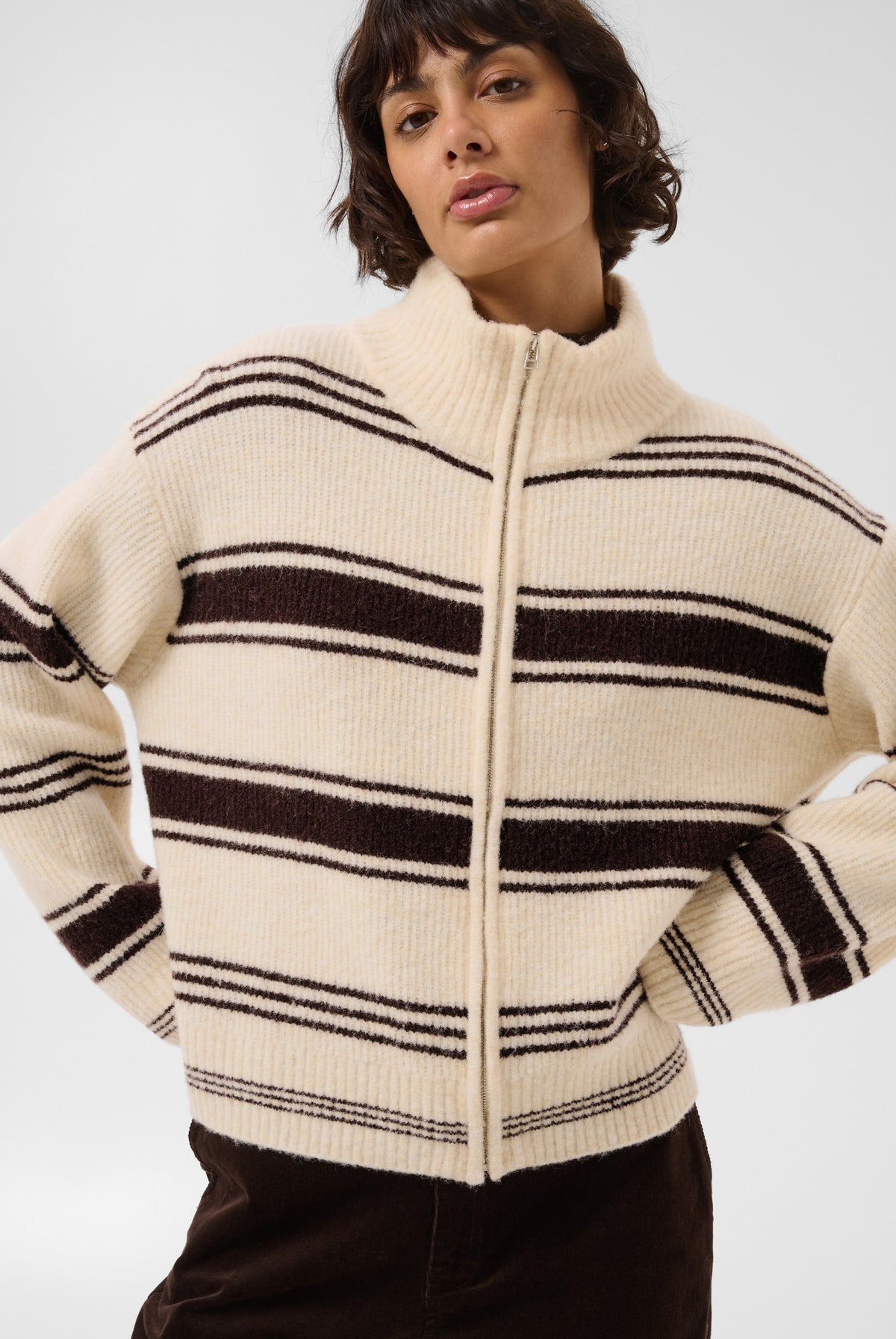 CamiriaPW Pullover Off White w. Brown Stripes - 3 - 30310870