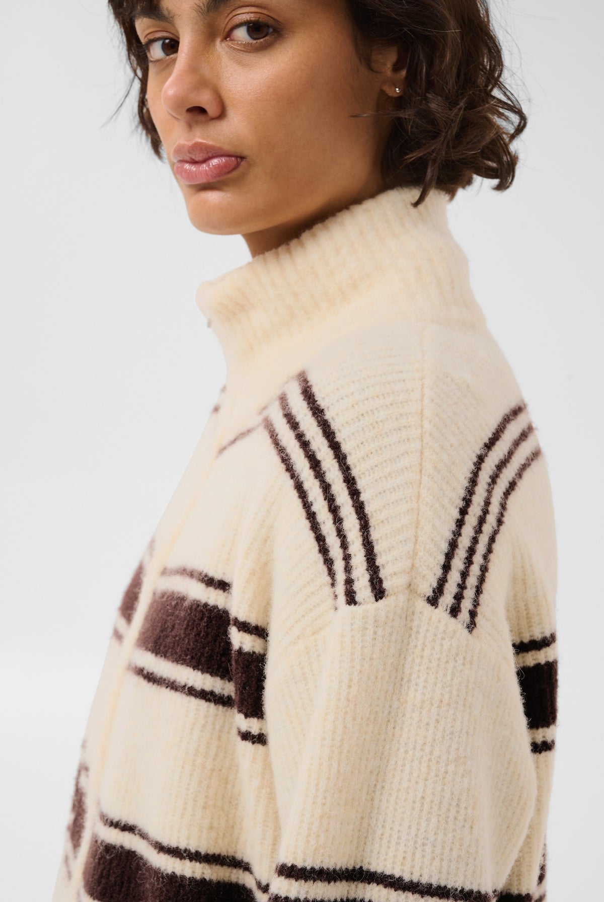 CamiriaPW Pullover Off White w. Brown Stripes - 3 - 30310870