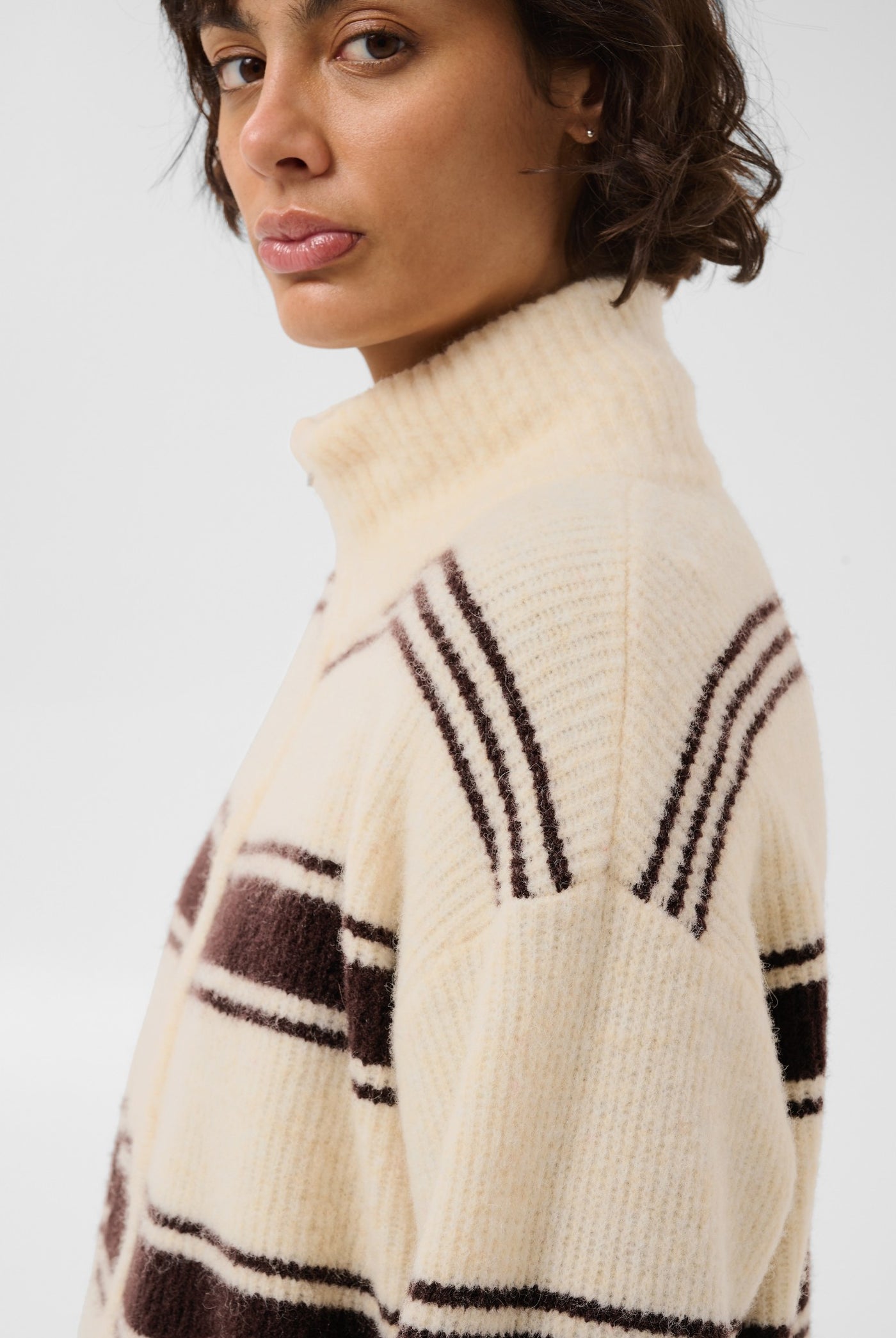 CamiriaPW Pullover Off White w. Brown Stripes - 3 - 30310870