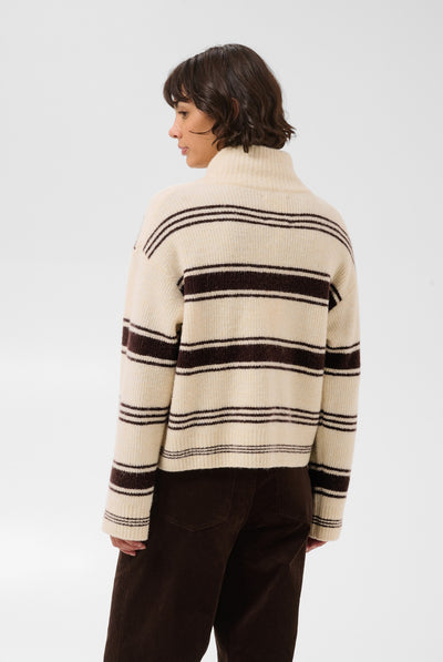 CamiriaPW Pullover Off White w. Brown Stripes - 3 - 30310870 Thumbnail