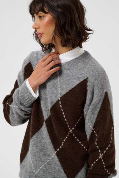 SorayasPW Pullover Brown/Grey Check - 305452 - 30311013 Thumbnail