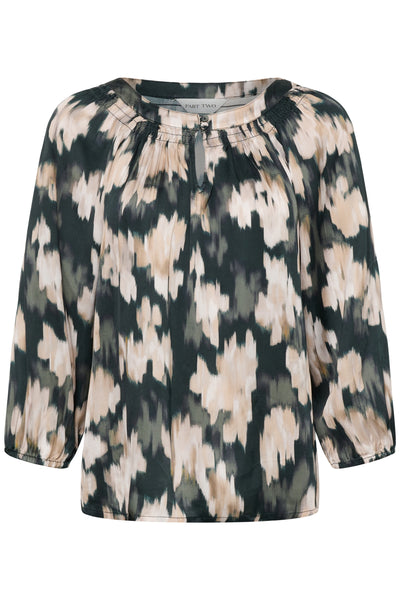 CatinPW Blouse Green Blurred Flower Print - 3 - 30311124 Thumbnail