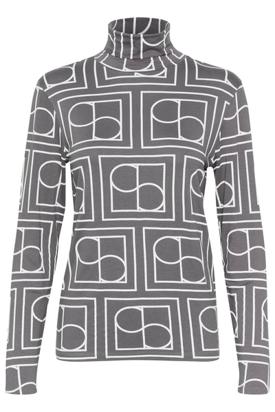 SLHanadi Printed Rollneck LS Dark Gray w White Monogram - 30405647 Thumbnail