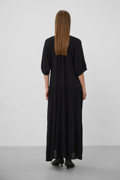 SLZaya Flowy Maxi Dress SS Black Thumbnail
