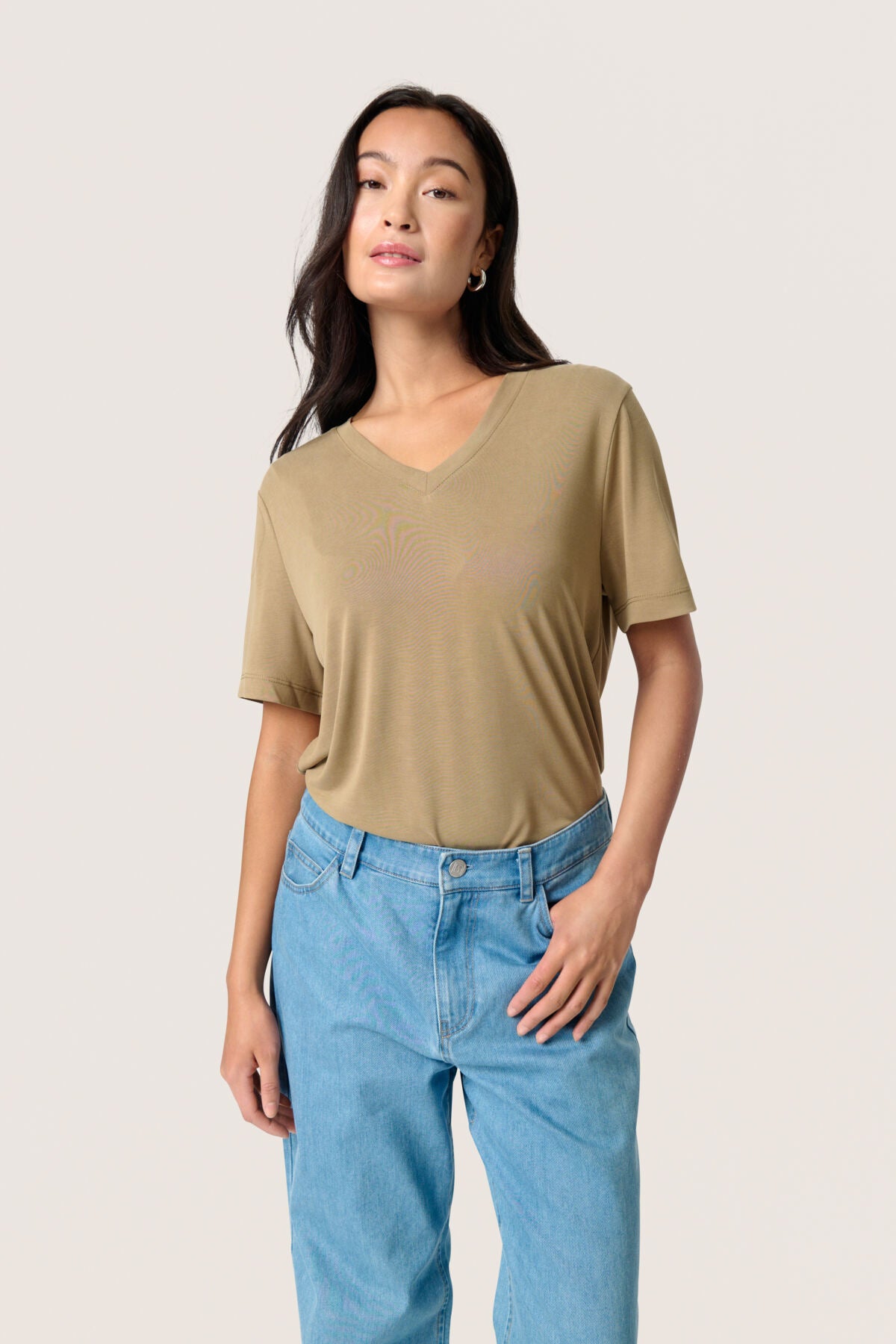 SLColumbine Loose Fit V-Neck S Elmwood - 30406588
