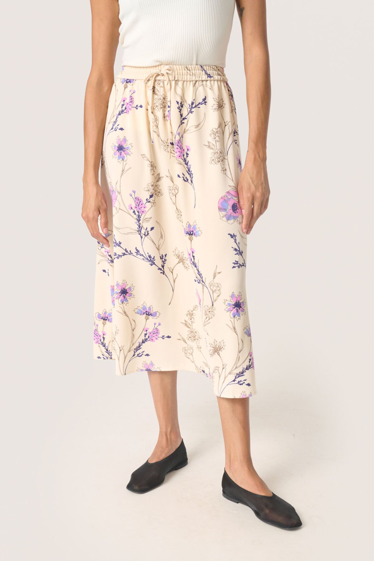 SLShirley Midi Skirt Whitecap Gray Floral Print - 30408372