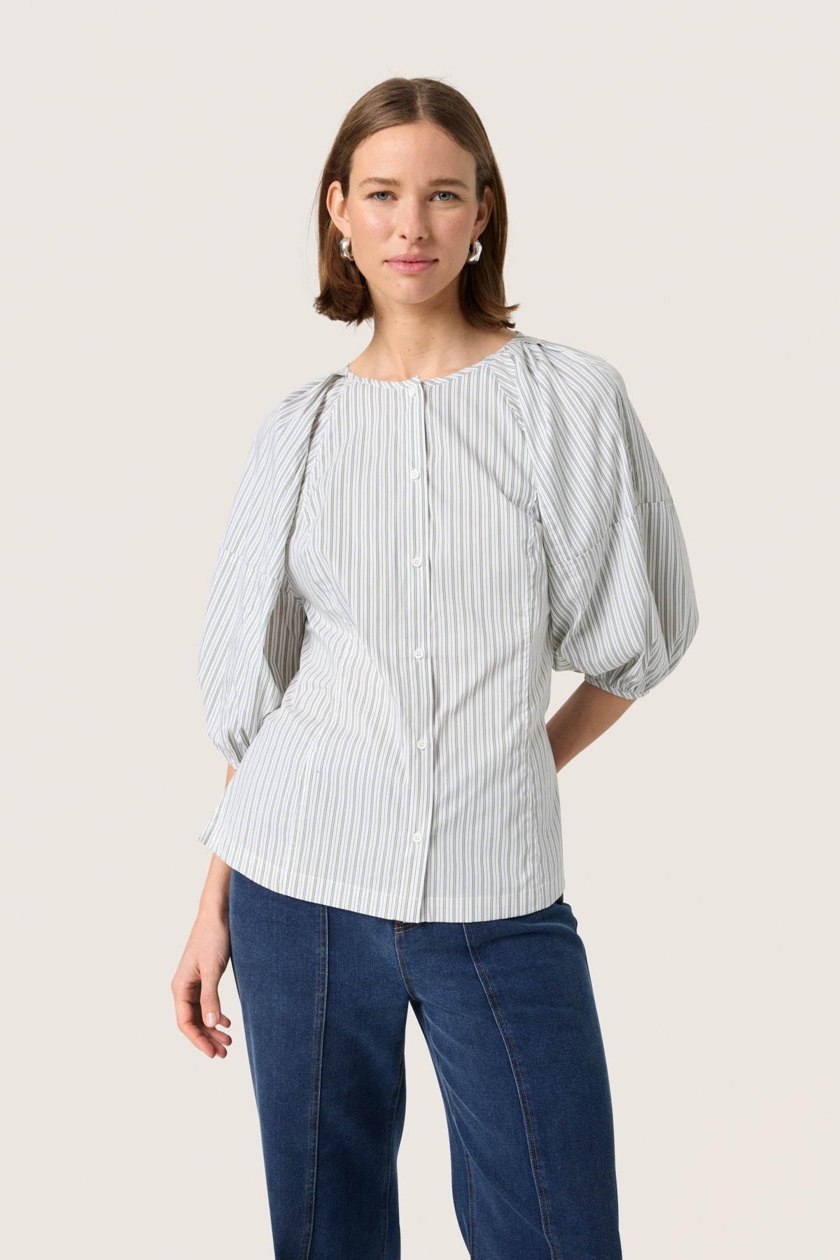 SLHelen Shirt Blouse 3/4 Green Shirt Stripes - 30408486