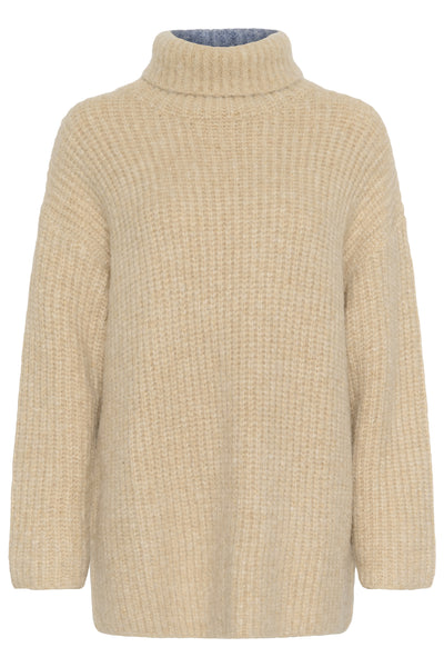 SLPleoni Highneck Pullover Doeskin and Blue Melange - 30408567 Thumbnail