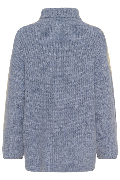 SLPleoni Highneck Pullover Doeskin and Blue Melange - 30408567 Thumbnail