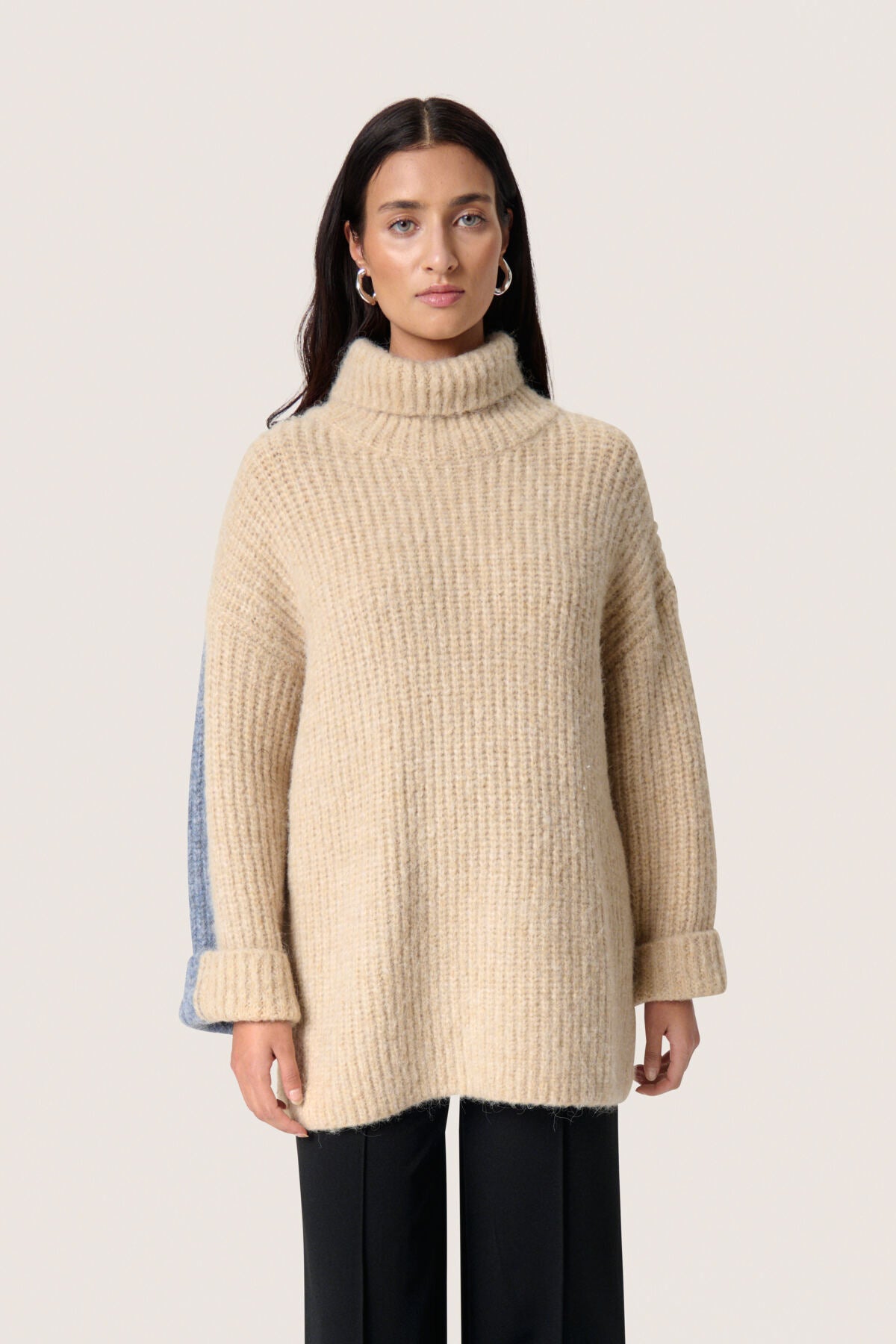 SLPleoni Highneck Pullover Doeskin and Blue Melange - 30408567