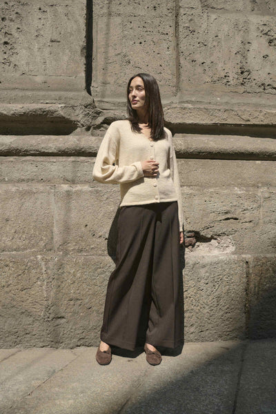 SLLilu Corinne Wide Long Pants Brown Melange Suiting - 30408595 Thumbnail