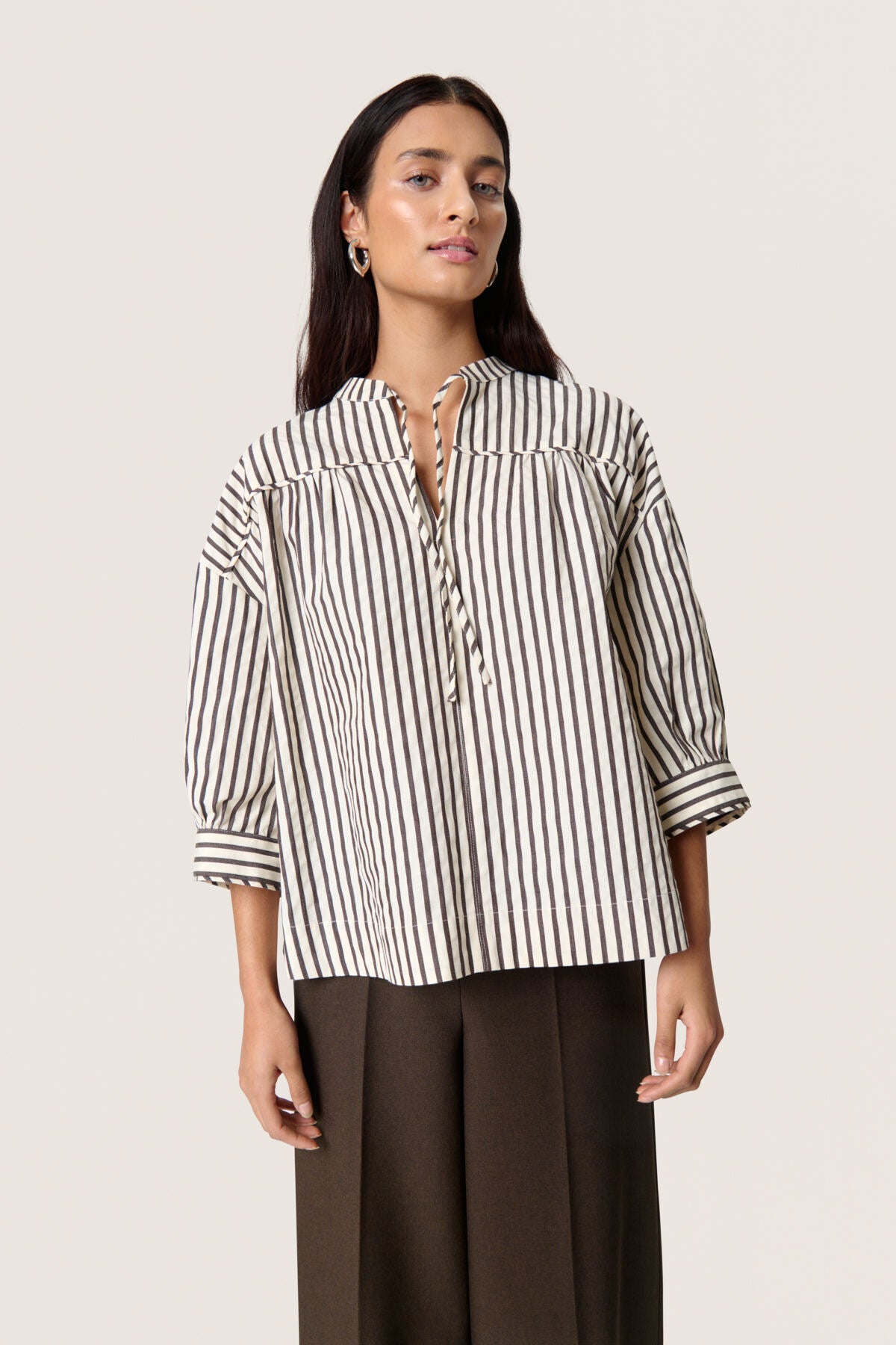 SLToledo Blouse 3/4 White & Chocolate Torte Stripe - 30408602